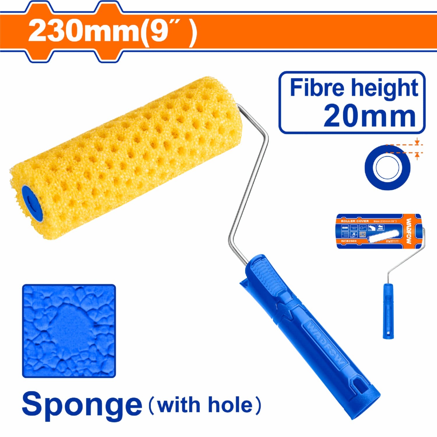 Rodillo de Esponja para pintar 9" (230mm)  Mango plástico de 5.3mm. Ideal para paredes, pisos.