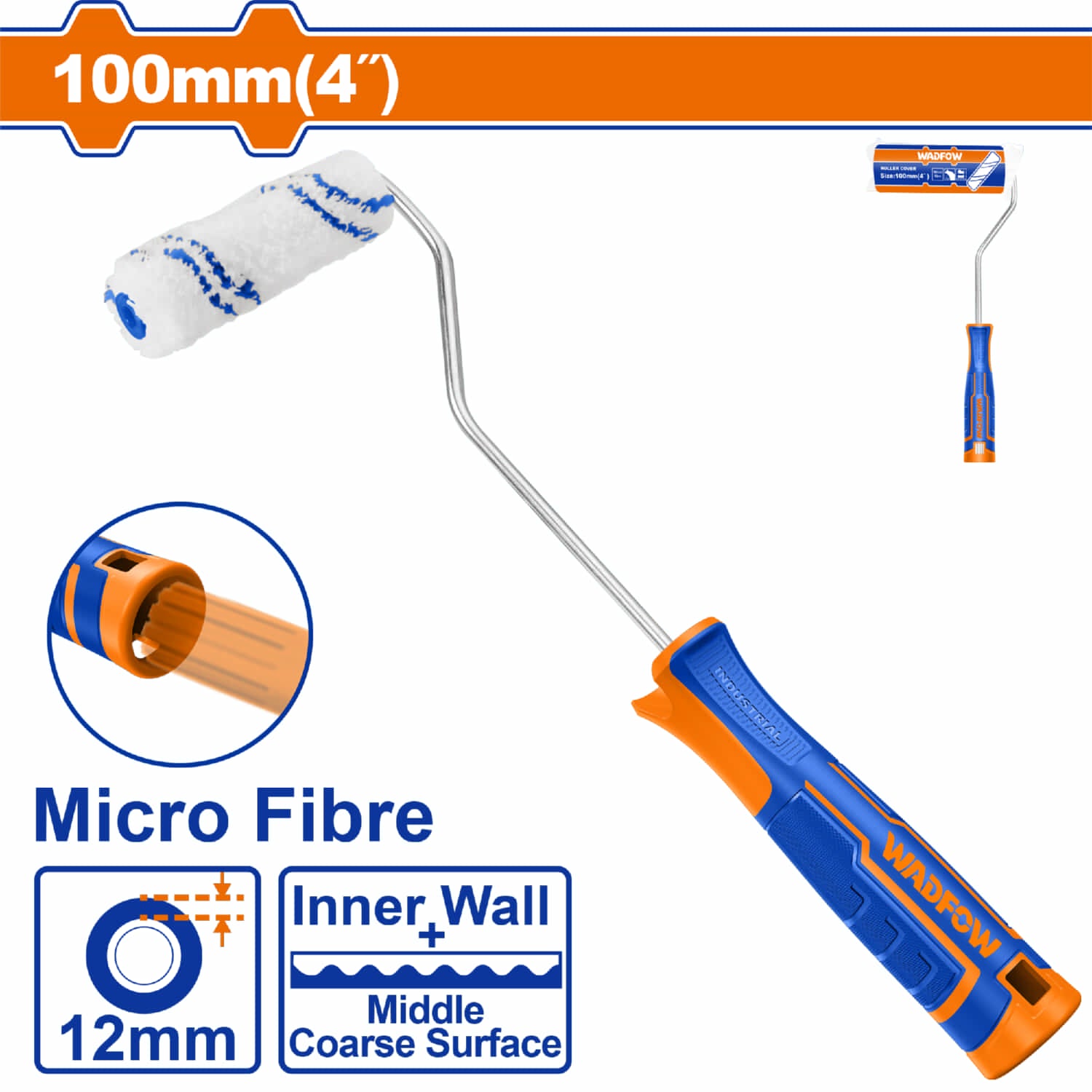 Mini rodillo de pintar de microfibra, medida 100mm (4"). Espesor 12mm. Diámetro 6mm. Pared interior