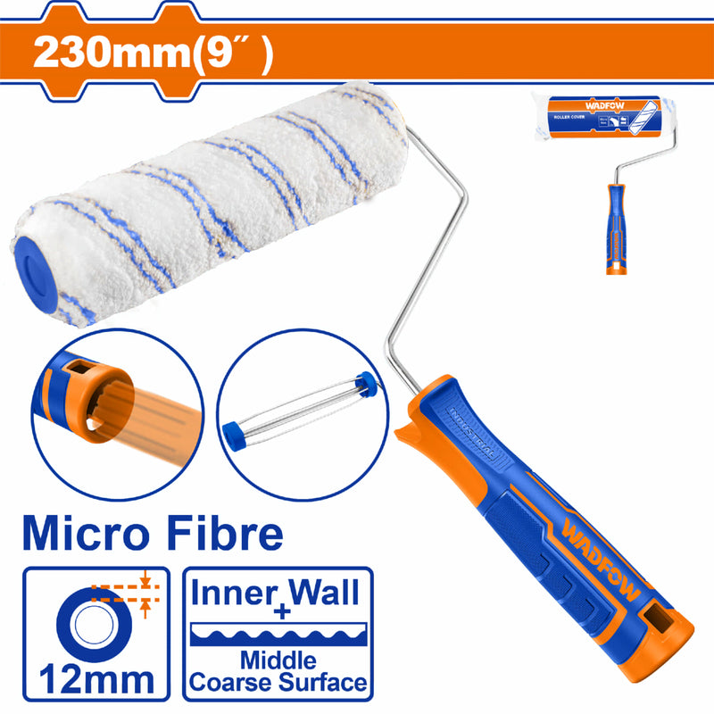Rodillo de pintar de microfibra, 230mm (9"). Espesor 12mm. Diámetro 6mm. Pared Interior. Incluye accesorios.