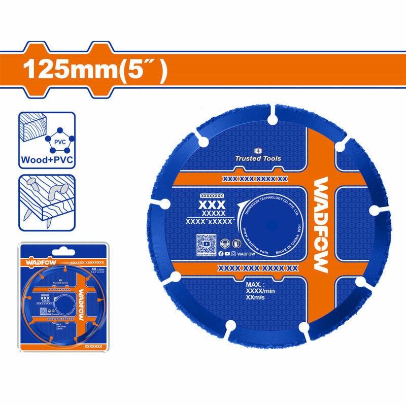 Disco de Corte de Madera con Carburo YG6 125mm(5") Eje 22.2mm(7/8") Corte madera, plástico, PVC.