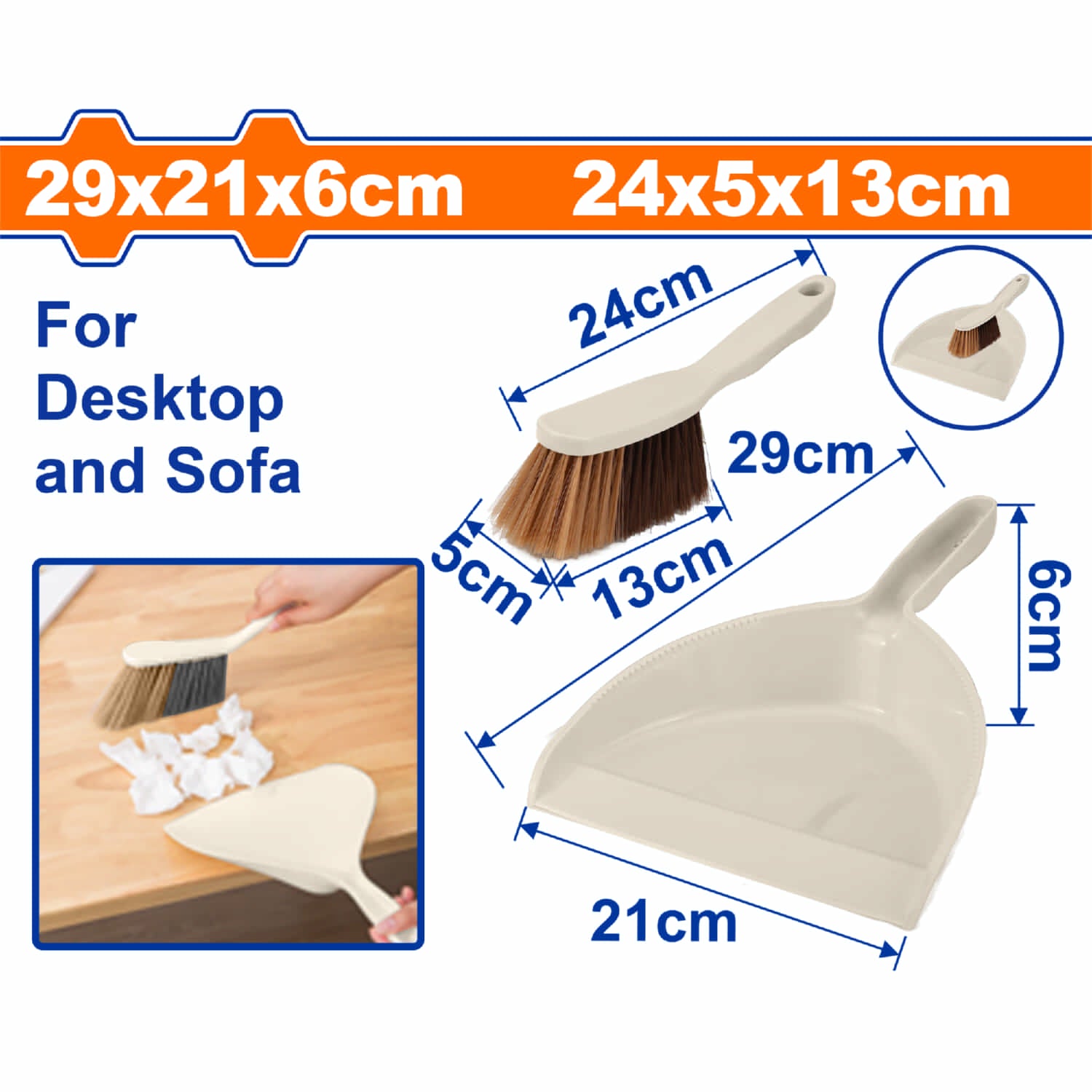 Recogedor Plástico 29x21x6cm y Cepillo 24x13x5cm para Limpieza de Escritorio y Sofá. Cepillo y Recogedor portátil.