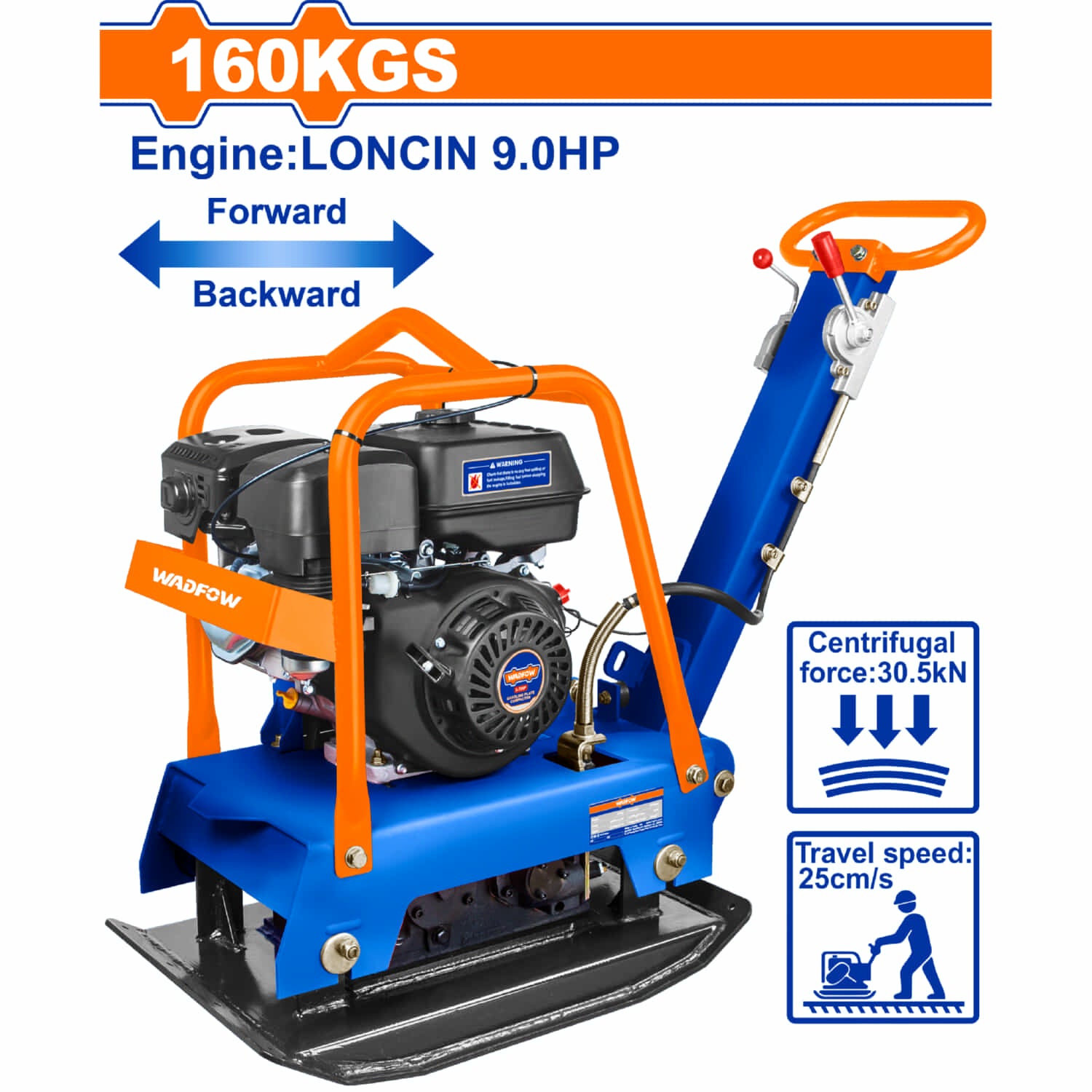 Compactadora de plato reversible a gasolina de 6.0kW(9.0HP) Fuerza Centrífuga 30.5Kn