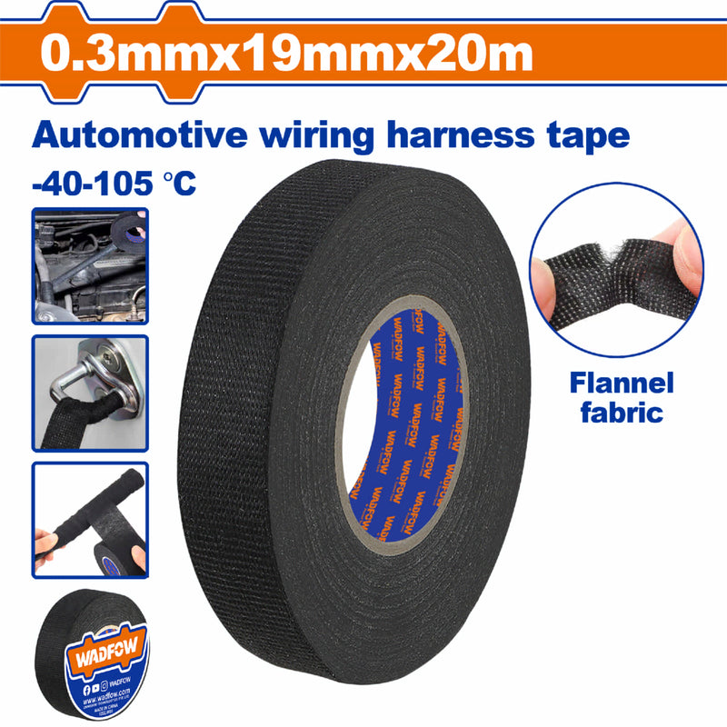 Cinta adhesiva de tela para cables y arneses eléctricos.  Temperatura -40-105°C. Negro 19mm x 20mts. Gutapercha