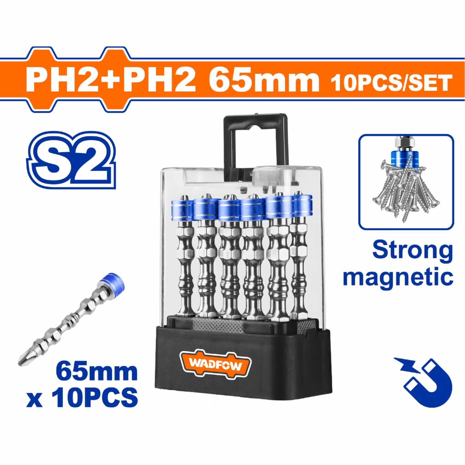 Puntas de Destornillador Magnéticas PH2 65mm anillo magnético Set 10 pzas.