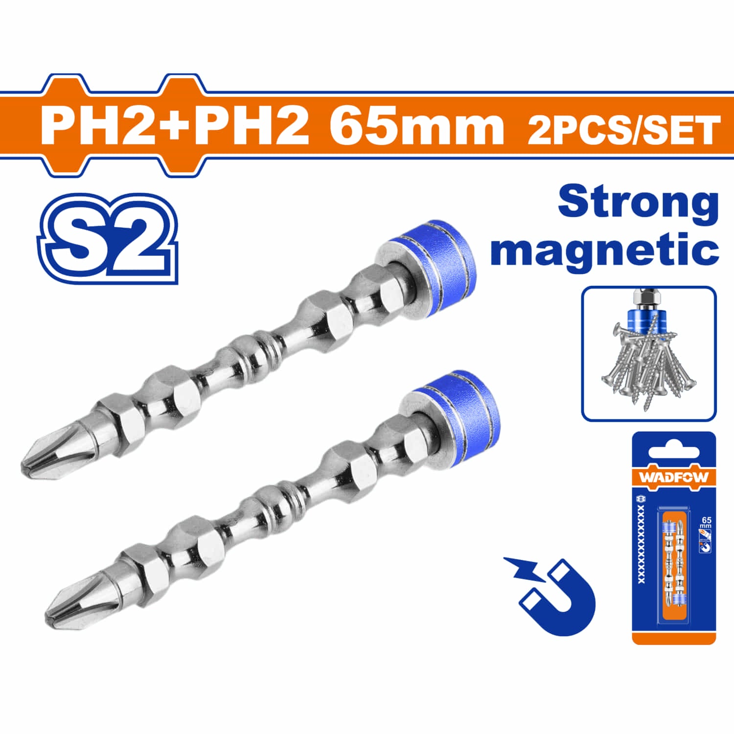 Puntas de Destornillador Magnéticas PH2 65mm anillo magnético Set 2 pzas.