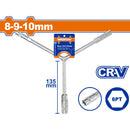 Llave Y para dados de llantas. 8-9-10mm. Cr-V. Cromado plateado. 135mm.