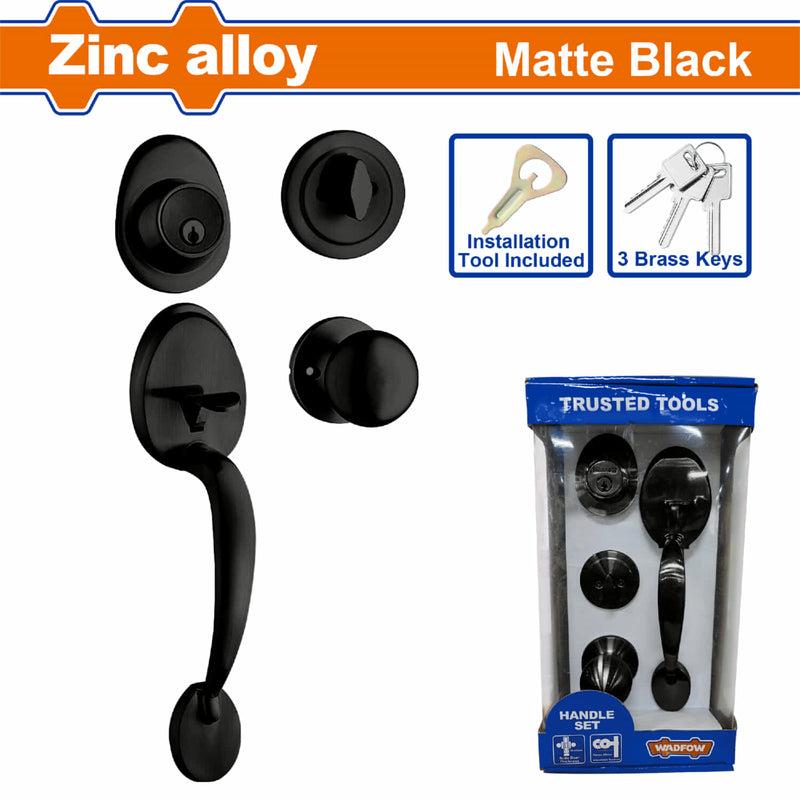 Cerradura para puerta de entrada principal. Acabado de lujo. Negro Mate. Incluye 3 llaves. Puerta grosor 35-45mm Manija