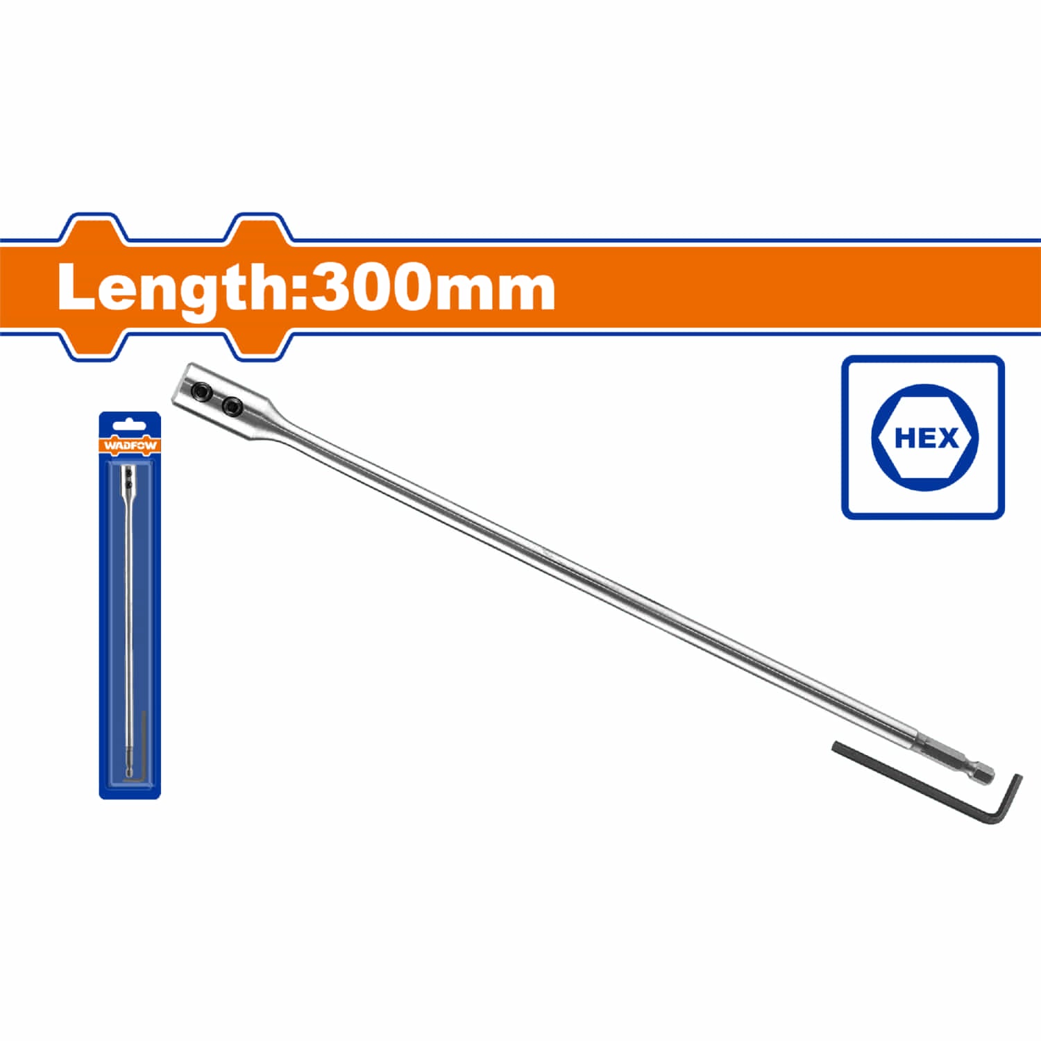 Extensión para Broca de Madera 300mm con Vástago Hexagonal y Llave. Incluida Ideal para Brocas Planas