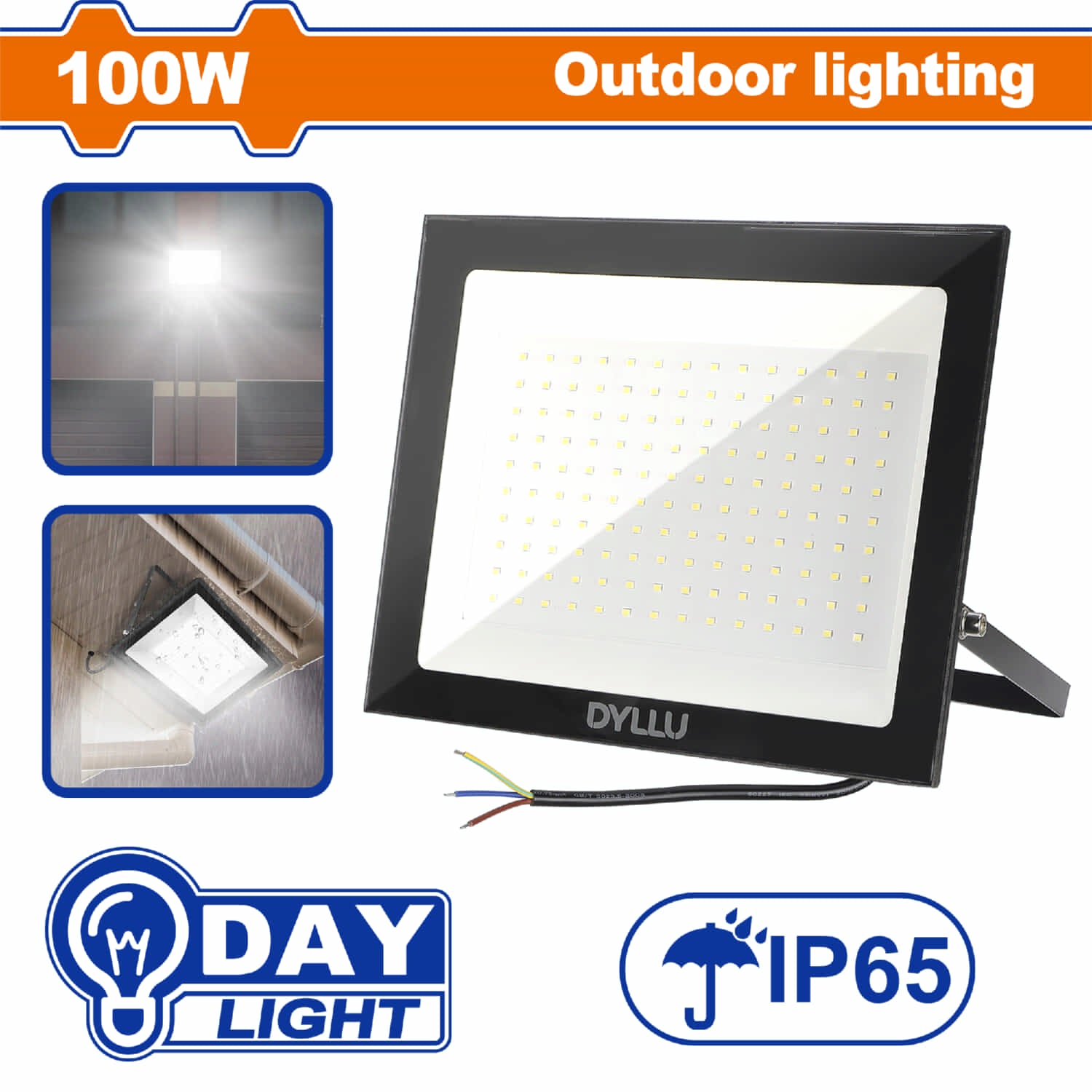 Lampara Reflectora LED 100W 6000K 110-240V ~ 50 / 60Hz. Luz Cálida. IP65. Sin enchufe. Luz de Inundación.