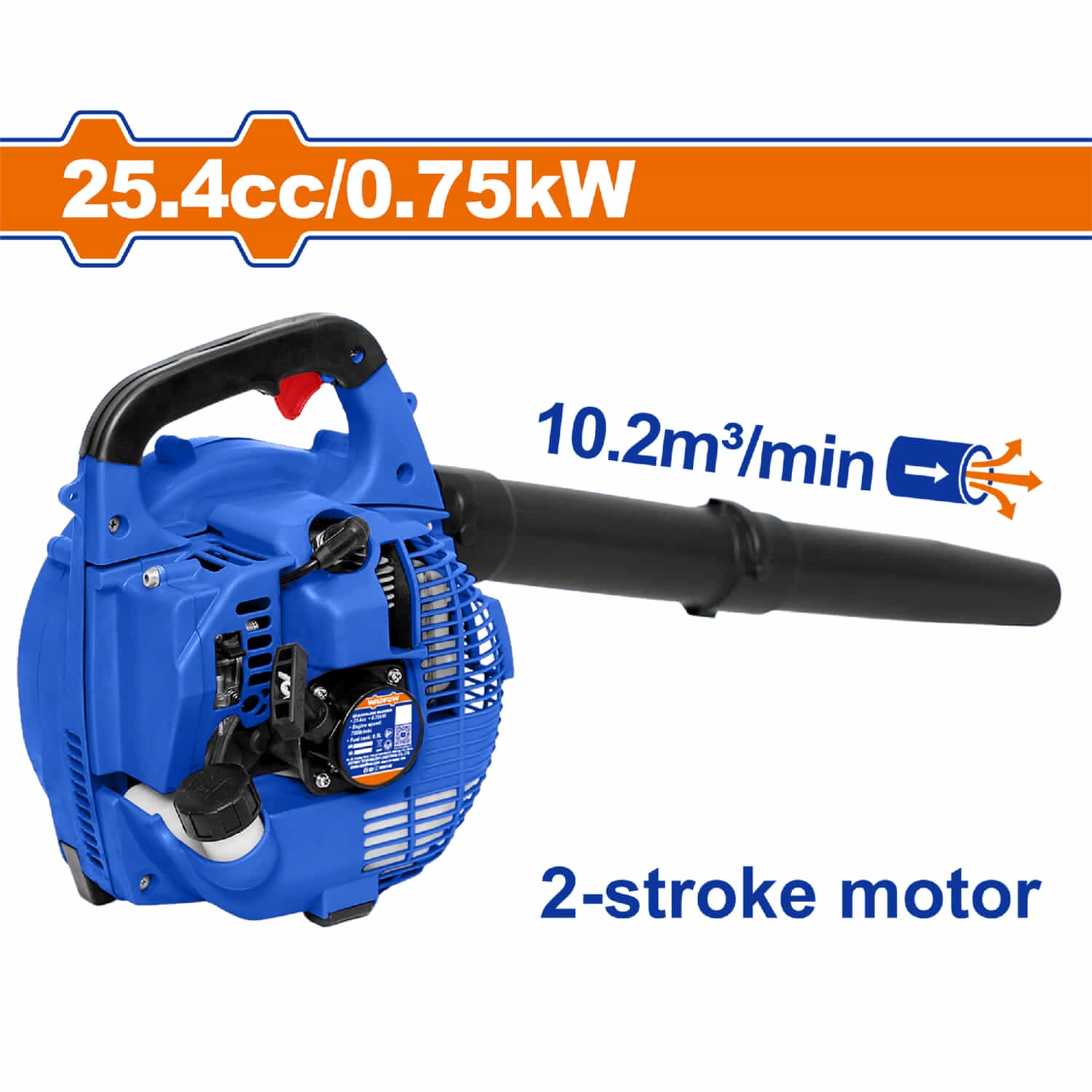 Sopladora de aire a Gasolina 25.4cc Potencia nominal: 0.75kW Velocidad del motor: 7500rpm Motor 2 tiempos blower