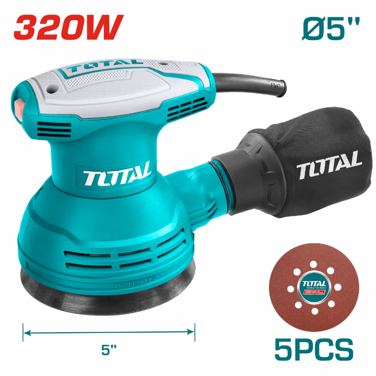 Lijadora Orbital de 110-120V~50Hz-60Hz. Potencia 320W. Velocidad Max. 12000 rpm. D de Pad: 125 mm circular rotativa