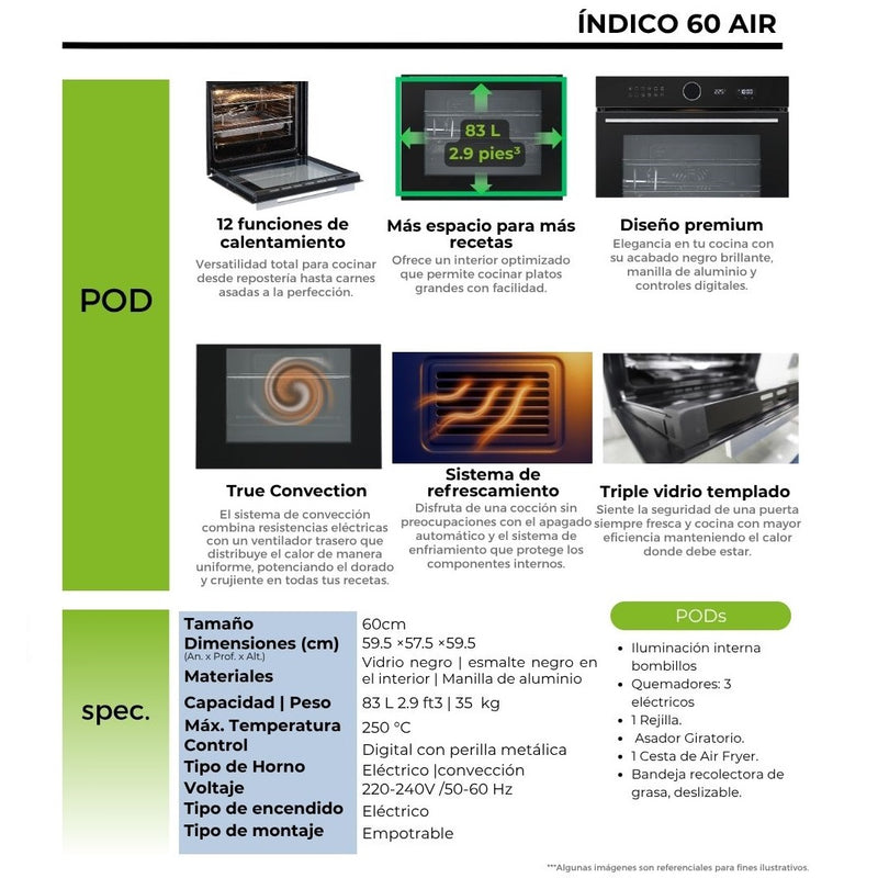 Horno empotrable eléctrico Indico 60