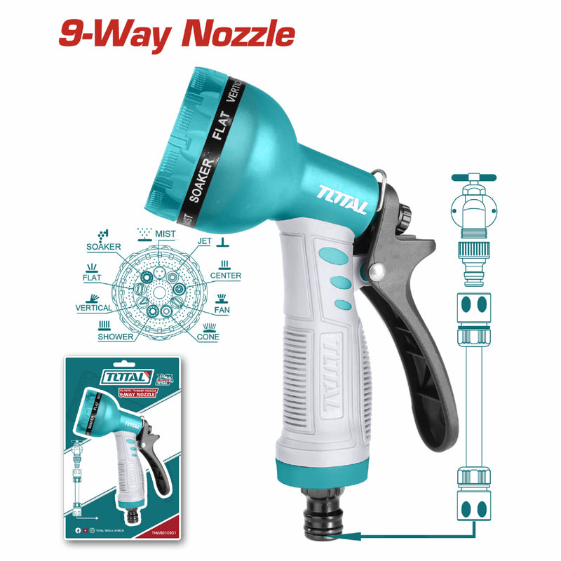 Pistola Boquilla de Agua de plástico Ajustable a 9 maneras diferentes de salida del agua.