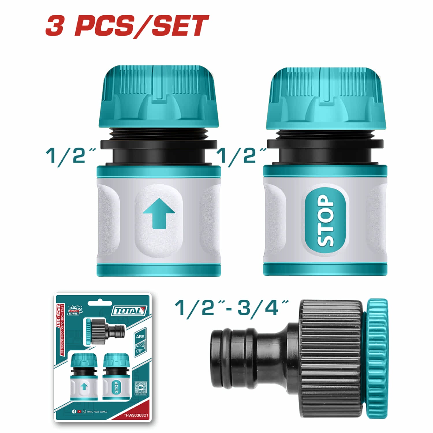 Juego de Boquillas conectoras giratorias para mangueras 1/2" de 3 piezas
