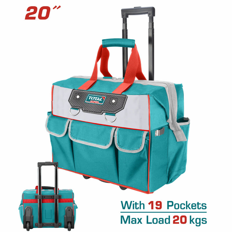 Caja De Herramientas Bolso Con Ruedas y Asa Plegable 20" Carga 20Kg. 19 Bolsillos