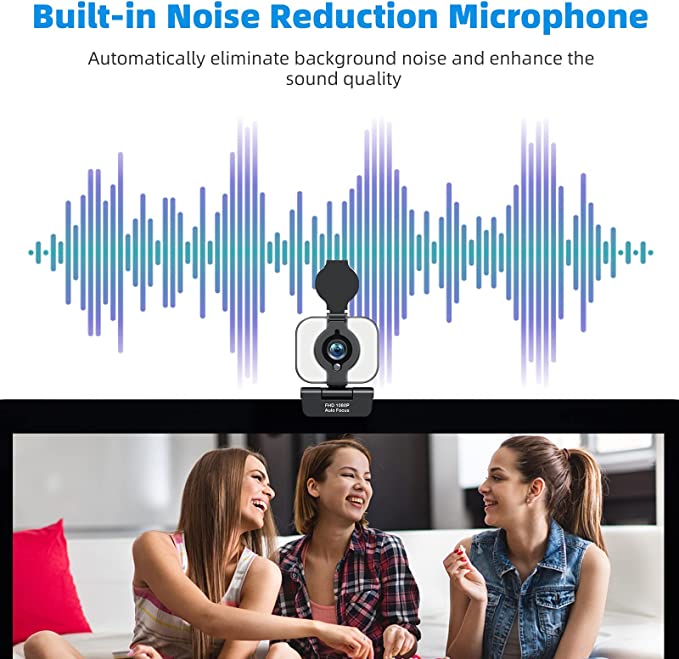Cámara web HD 1080P con enfoque automático, anillo de luz, protector de privacidad y trípode