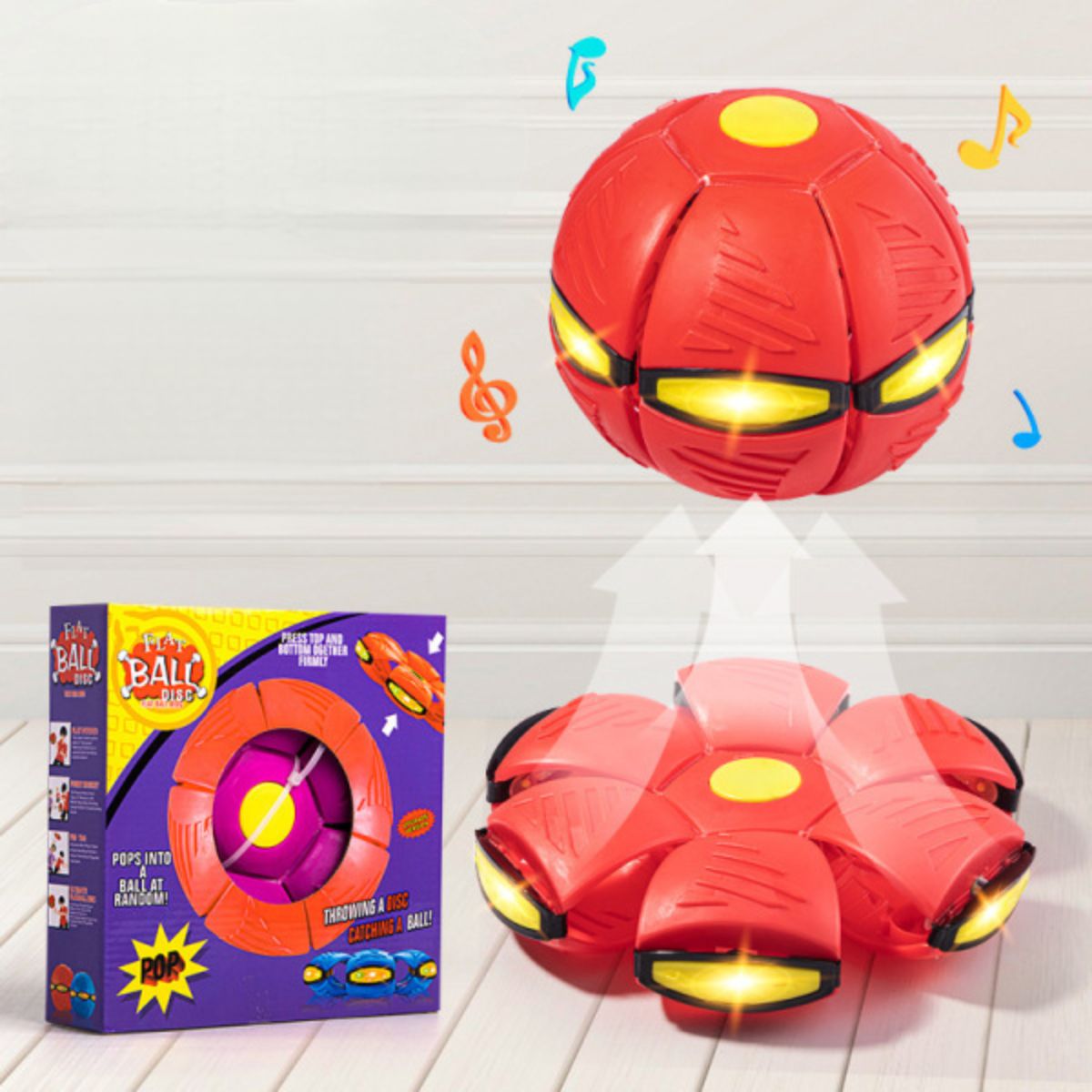 Pelota Transformable 2 en 1. Se Transforma en Disco. Juguete Interactivo con Luz LED.