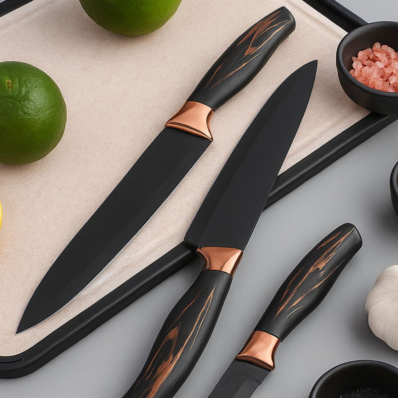 Cuchillos de Cocina Profesionales. Set de 9 piezas. Juego de cuchillos con tijera, pelador y afilador.