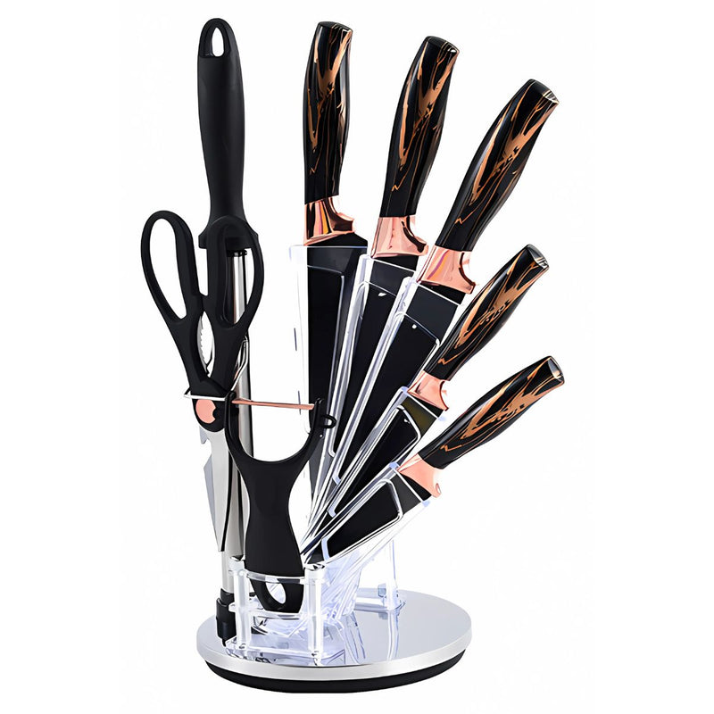 Cuchillos de Cocina Profesionales. Set de 9 piezas. Juego de cuchillos con tijera, pelador y afilador.