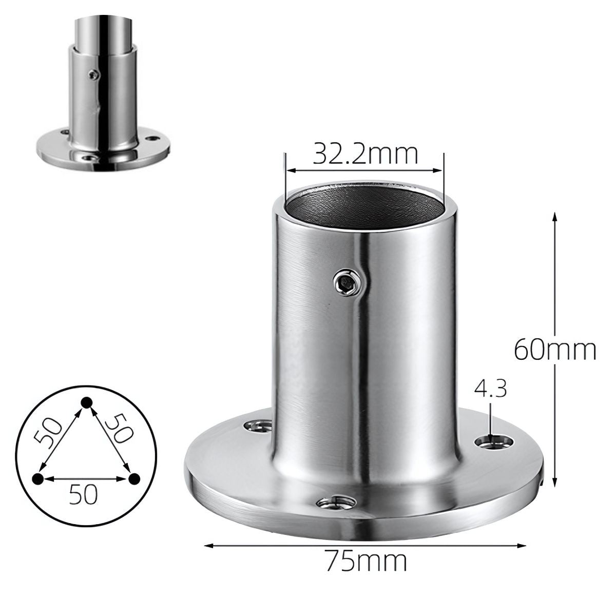 Base de Montaje Redonda a 90° en Acero Inoxidable 304 para Tubo de 32 mm. Ideal para Barandales, Pasamanos y Estructuras Metálicas.