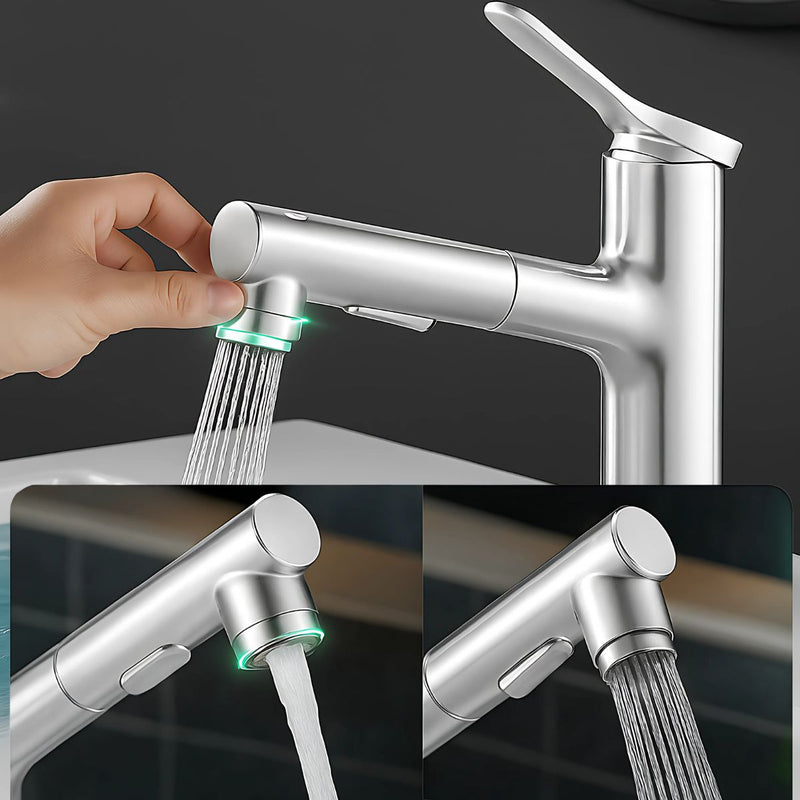 Llave De Lavamanos Extraíble Con Alcance de 60cm. Grifo De Lavabo Color Plateado. Pluma Con Doble Función.