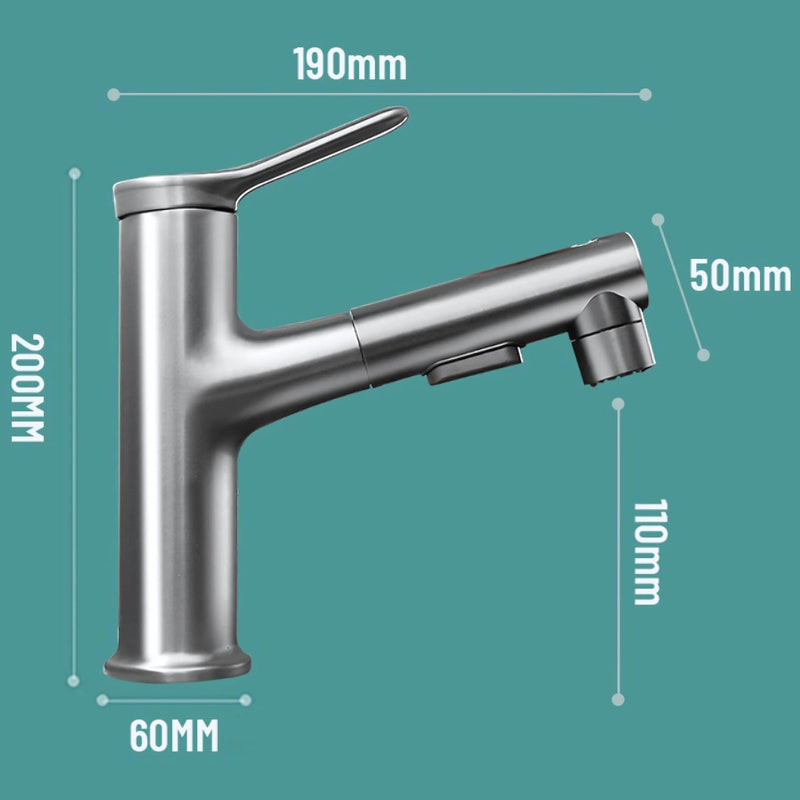 Llave De Lavamanos Extraíble Con Alcance de 60cm. Grifo De Lavabo Color Plateado. Pluma Con Doble Función.