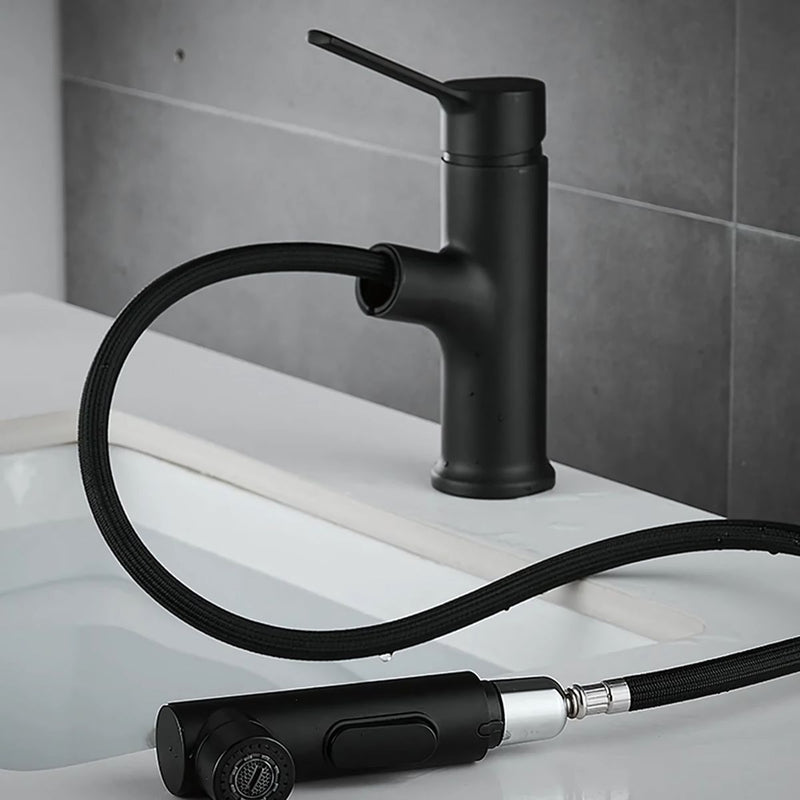 Llave De Lavamanos Extraíble Con Alcance de 60cm. Grifo De Lavabo Color Negro. Pluma Con Doble Función.