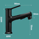Llave De Lavamanos Extraíble Con Alcance de 60cm. Grifo De Lavabo Color Negro. Pluma Con Doble Función.