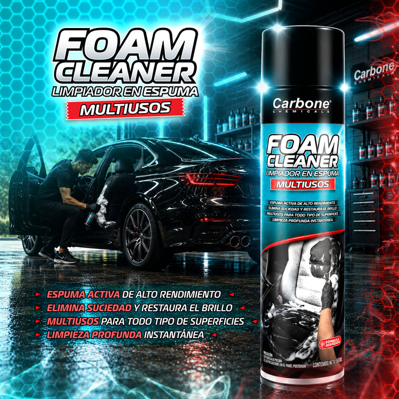 Espuma Limpiadora Multiusos Alta Densidad Base Agua para Cuero y Tapicería 650ml. Espray Limpiador para Interior de Alfombras y Telas de Auto