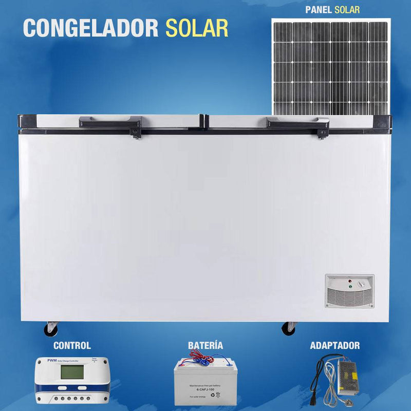 Congelador Solar 698L.166W. DC 24V. Panel Solar 1050W.(3Pzs.350W C/U).1800X765x890mm.Cable 12M.