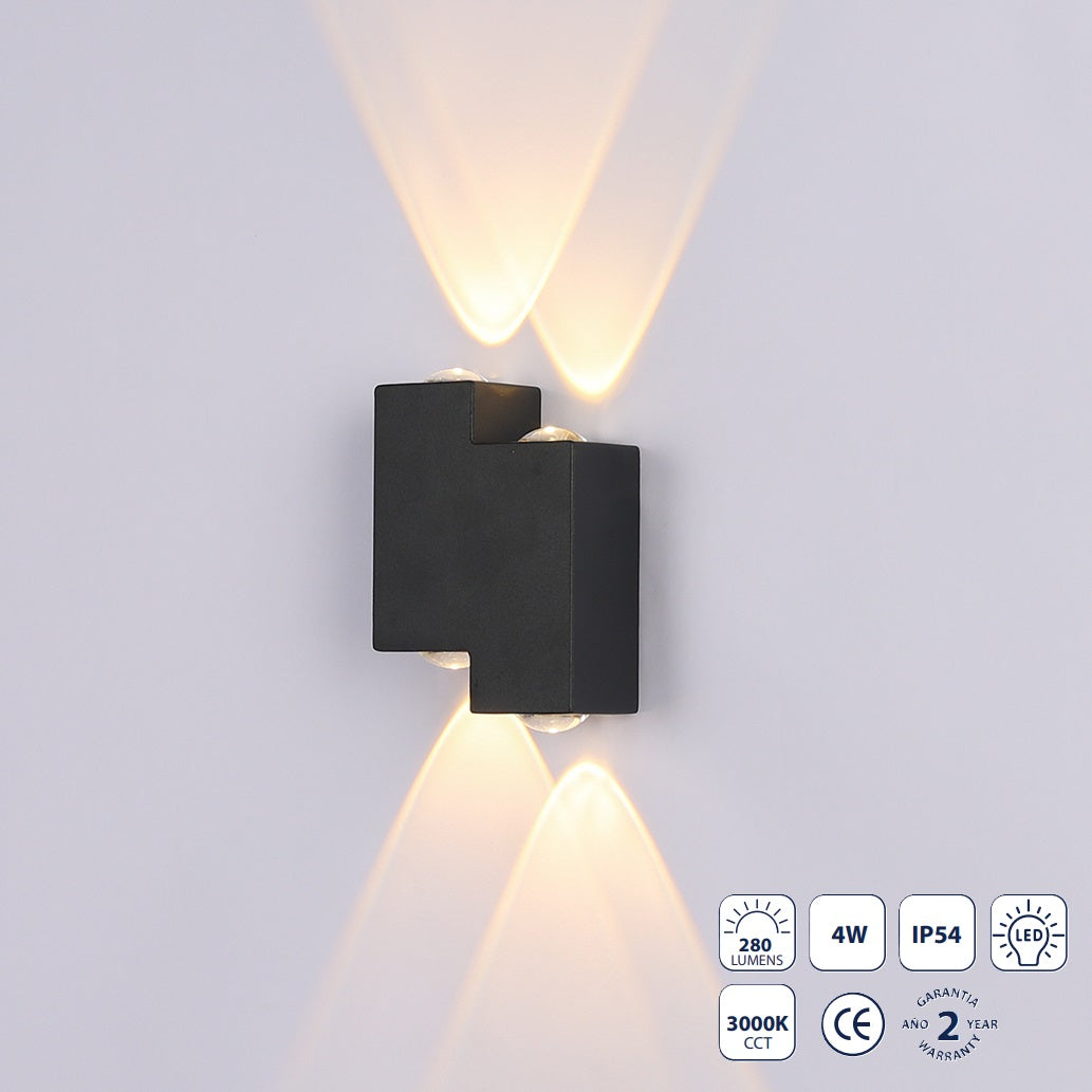 Lámpara de Pared Exterior Negra LED 4W 3000K 280lm. 80x108mm. Luz Cálida para Exteriores .Luminaria