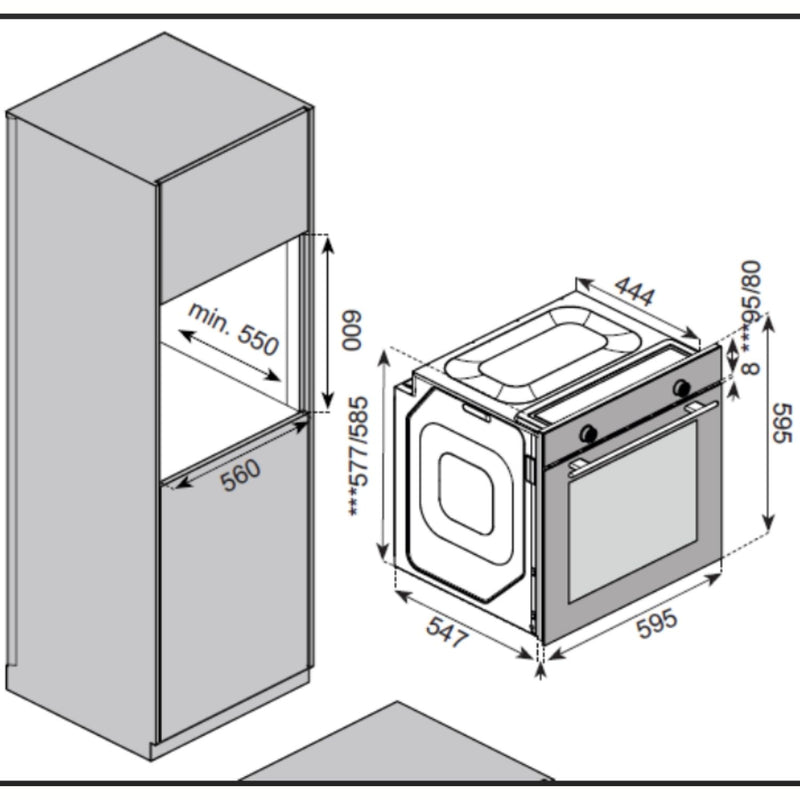 Horno Empotrable de 60 cm Capacidad 68L 110V Rango 0°C a 250°C