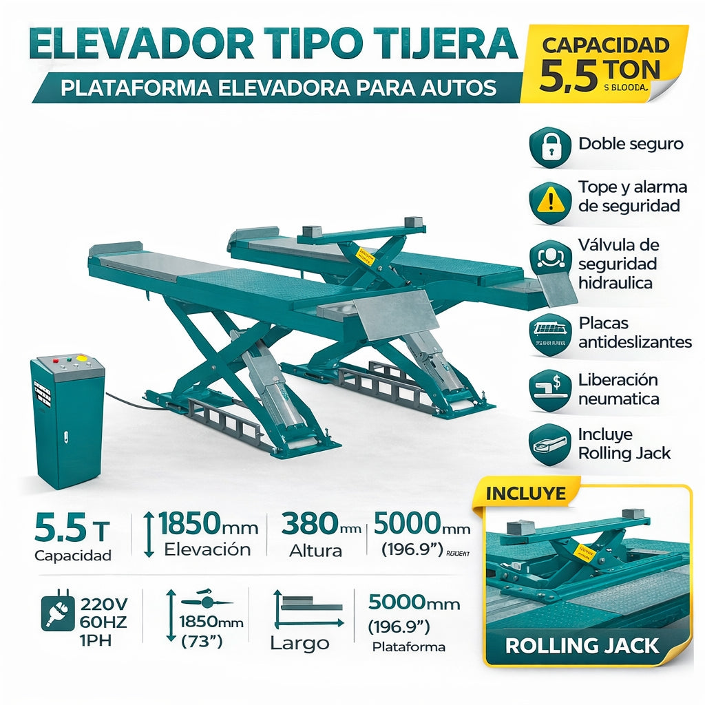 Elevador tipo tijera de 5.5T plataforma elevadora para autos
