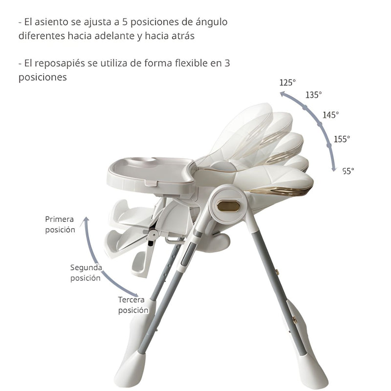 Silla de Comer para Bebés y Niños. Silla Alta Multifuncional Reclinable y Plegable. Trona Evolutiva con Altura Ajustable y Ruedas. Silla de Alimentación.