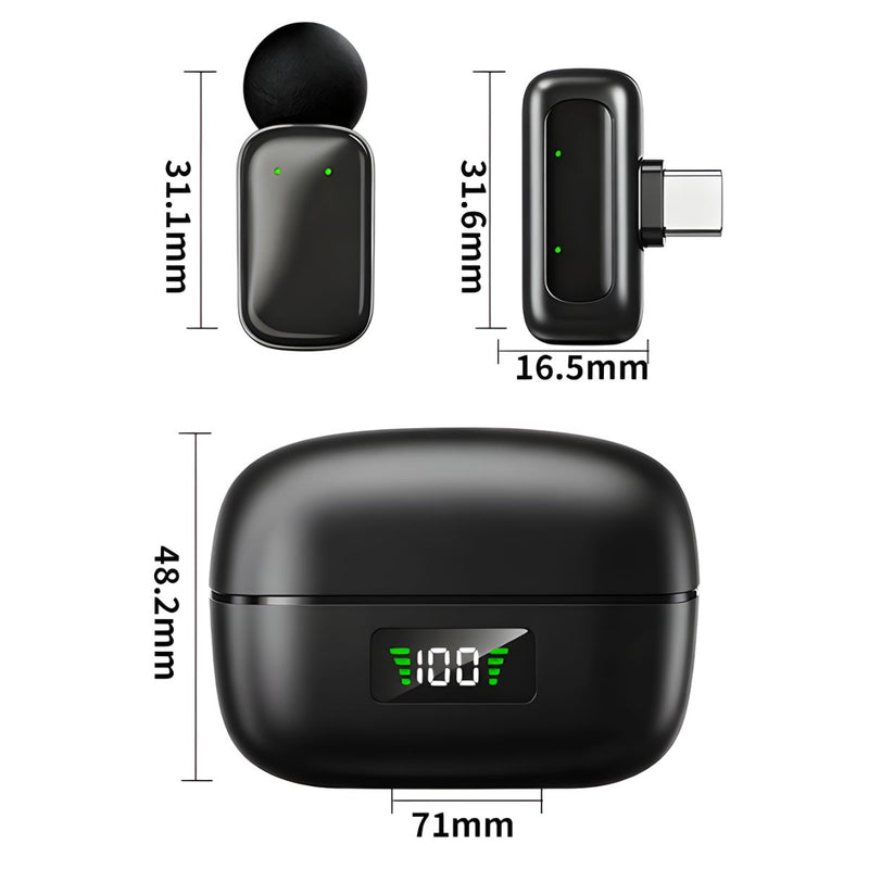Micrófono Inalámbrico Dual con Cancelación de Ruido inteligente. Conexión USB-C. Estuche con Pantalla Digital.