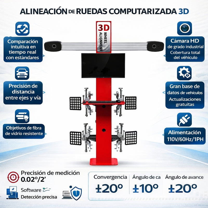 Maquina alineadora de ruedas computarizada para vehículos. 110V/60HZ/1PH Alineación de llantas.