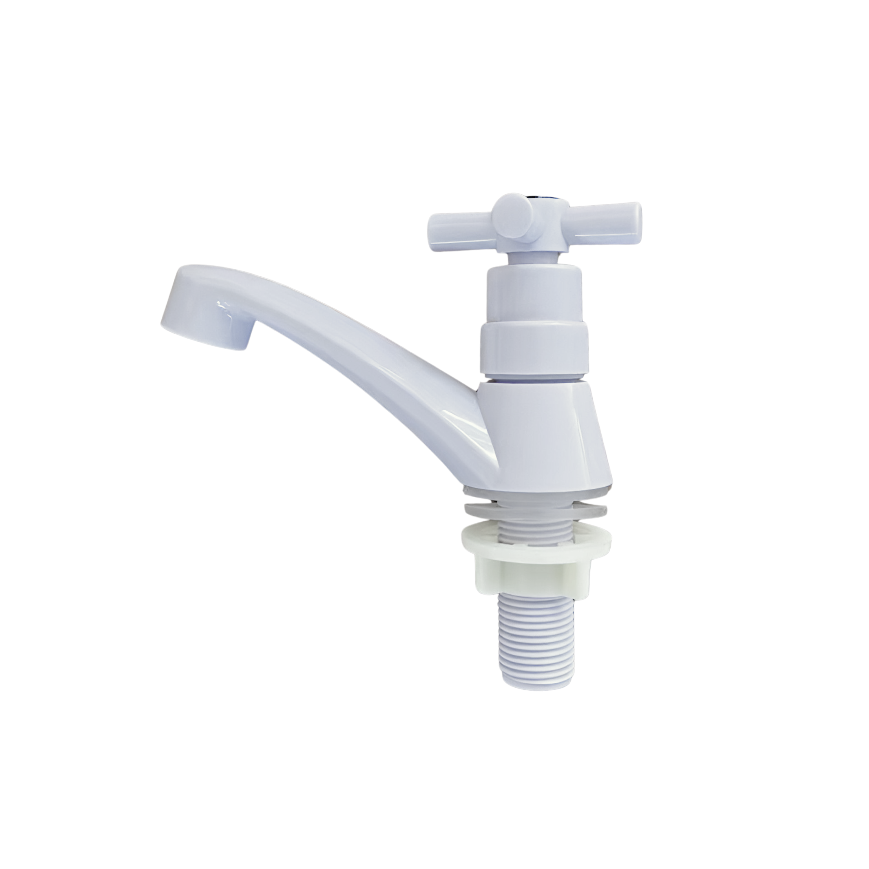 Llave de lavamanos individual maneral de cruceta.  Color blanco. Grifo.