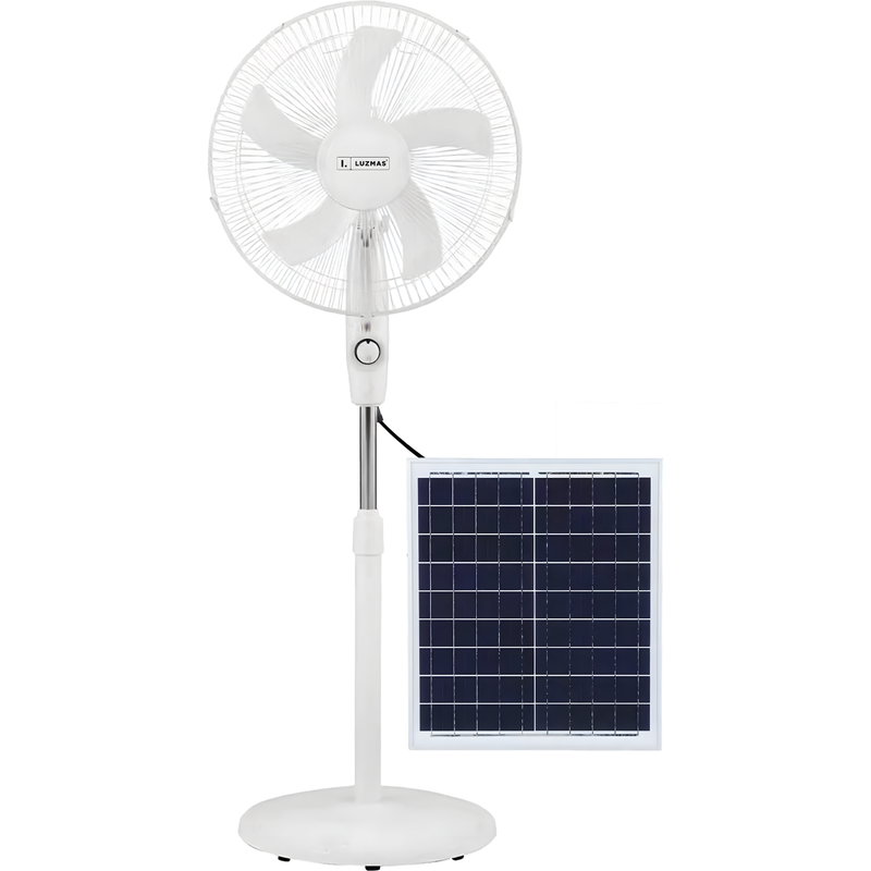 Abanico de Pedestal 16” con Panel Solar de 8000mAh. Ventilador de Piso 15W y 3 Velocidades, Oscilación Lateral. Autonomía 5-6 Horas.Color Blanco