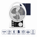 Abanico Solar Multimedia 8” con Lámpara LED y Panel Solar 9V/3W de 5500mAh 10W. Ventilador Recargable con Bluetooth, Radio FM, USB y Micro SD de 2 Velocidades. Color Blanco