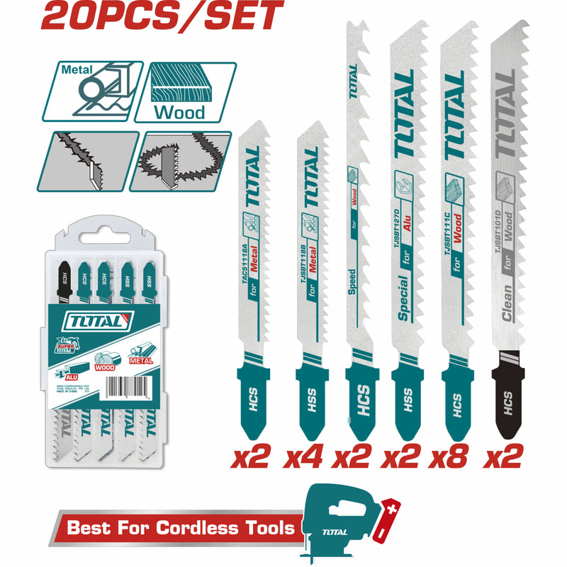 Hojas de Sierra de Calar para Maderay Metal T111C, T244D, T101D, T118B, T118A, T127D Set de 20 Piezas