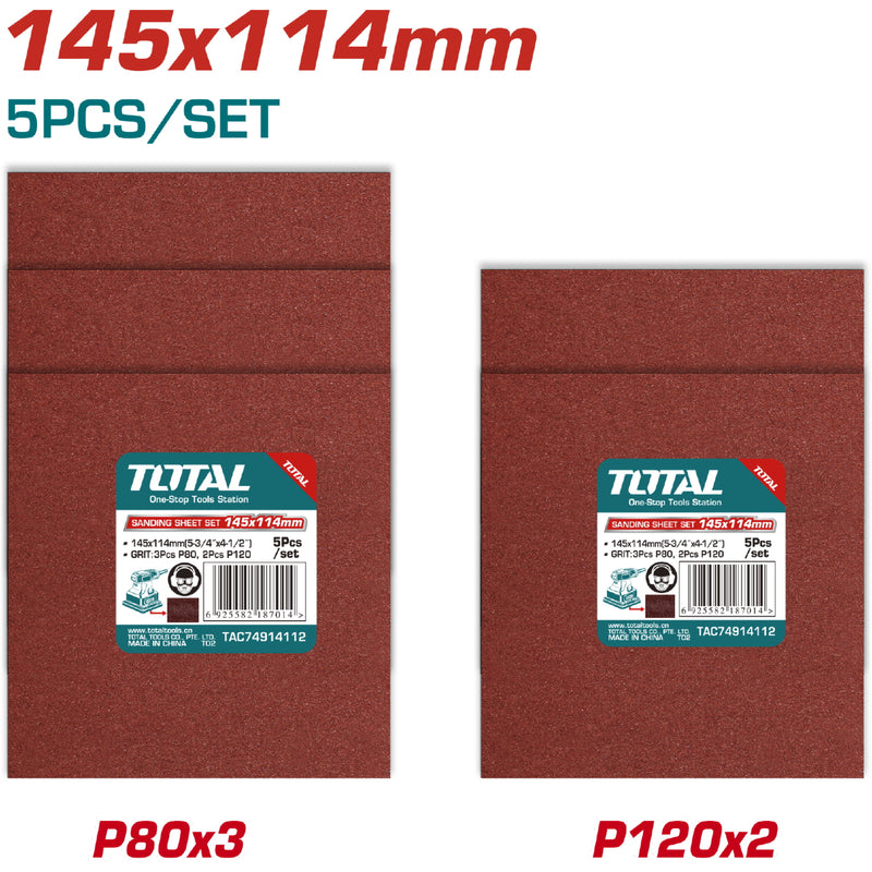 Hojas de Lija 145x114mm, P80(3) P120(2) Adecuado para TF2231106 Set 5 piezas.