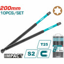 Puntas de Destornillador de Impacto S2 200mm Set de 10 pzas. Magnético. Tipo Torx T25