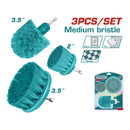 Cepillos de drill cerdas medianas 360º, 3.5 y 2". Suelos, porcelana. Vástago: 1/4" hexagonal. 3 pzas.