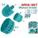 Cepillos de drill cerdas medianas 360º, 3.5 y 2". Suelos, porcelana. Vástago: 1/4" hexagonal. 3 pzas.