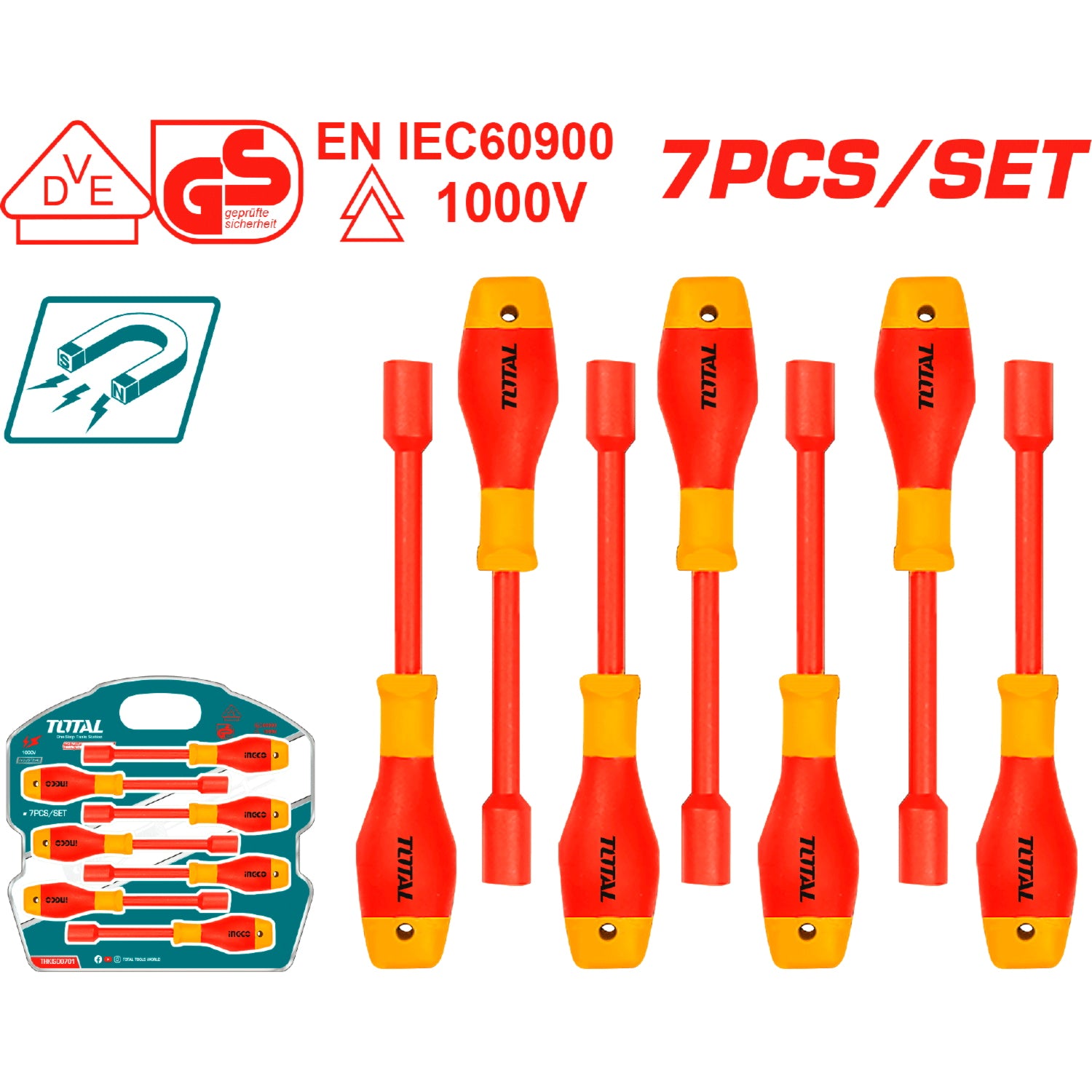 Destornilladores Aislados Punta Plana. Magnético. 50BV30. 1000V. Mango redondo. Set de 7 piezas.