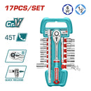 Dados Socket 1/2" Surtidos y mango socket de liberación rápida. Cr-V. 45T. Set de 17 piezas.