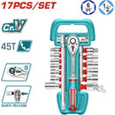 Dados Socket 1/2" Surtidos y mango socket de liberación rápida. Cr-V. 45T. Set de 17 piezas.