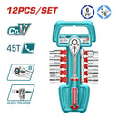 Dados Socket 3/8" Surtidos y mango socket de liberación rápida. Cr-V. 45T. Set de 12 piezas.