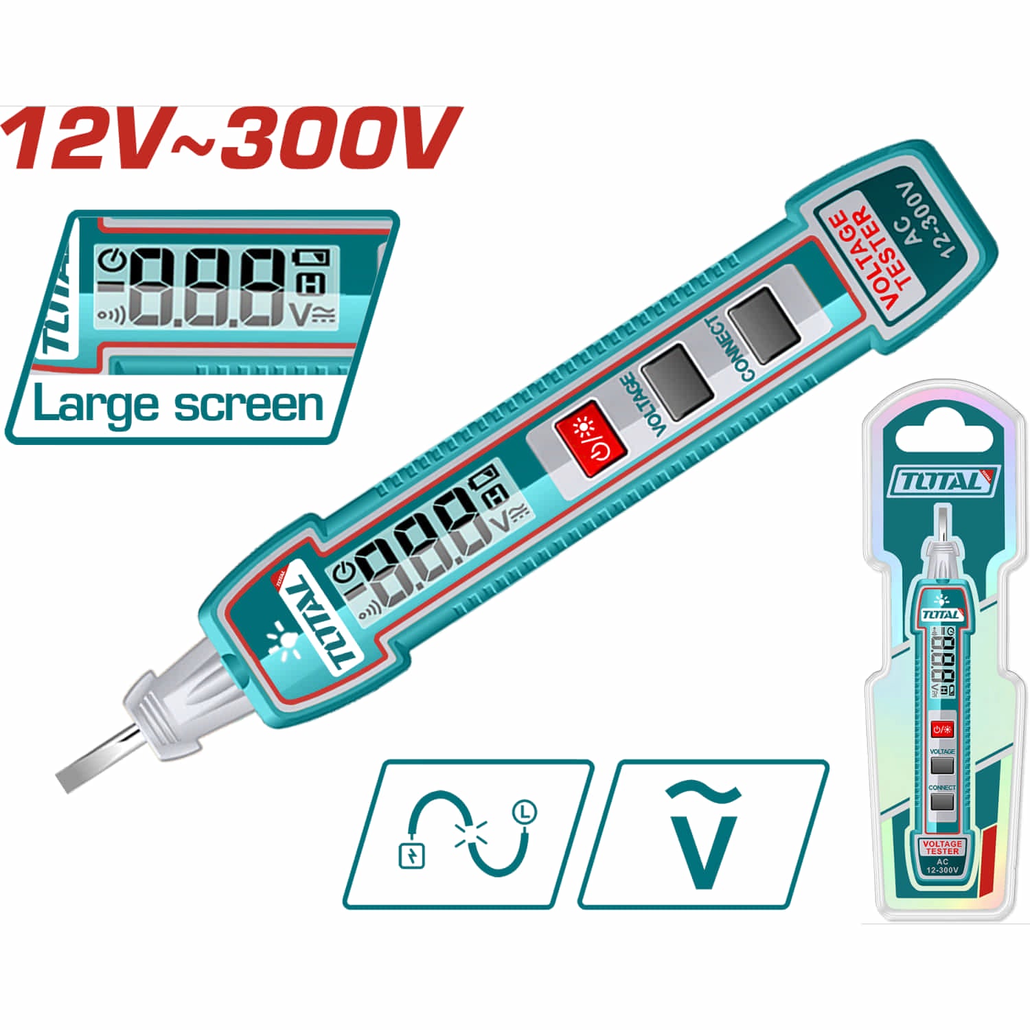 Medidor Probador De Voltaje De Lápiz AC 12-300V. Pantalla LCD digital. Automotriz