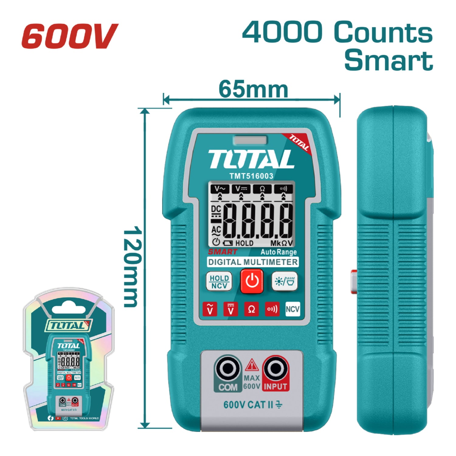 Multímetro Digital 600V. 4000 NCV Continuidad Auto Rango y Función Smart
